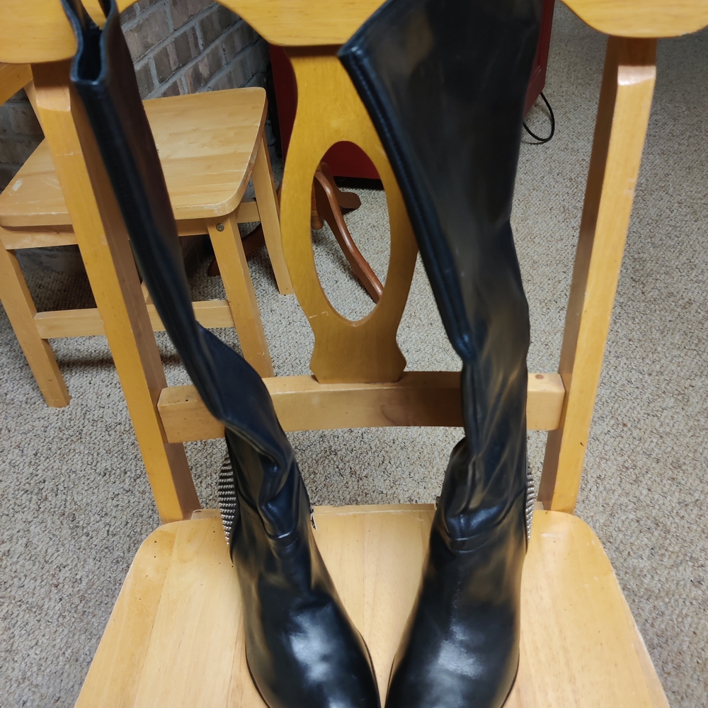 Ivanka Trump Black Studded Dress Riding Boots Size 7.5, Leather Upper
